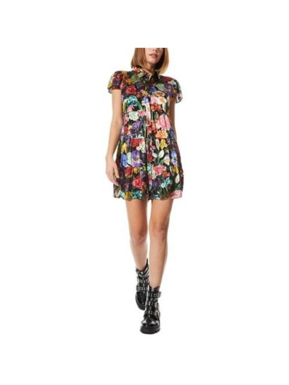 NWT Alice + Olivia Meeko Tiered Floral Shirt Dress Botanical Garden Size 8 - Picture 3 of 10